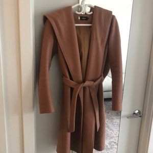 Classic Long Caramel Coat, Size S (“Riley Wool Hooded Wrap Coat” - Only Brand)